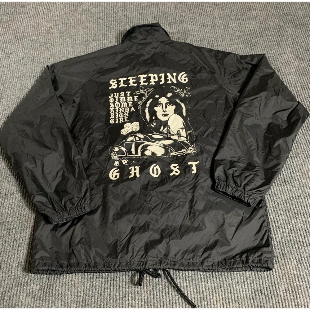 Beimar Jacket Mens Medium Black Snap Lined Rose Back Hit Sleeping Ghost‎ Tattoo